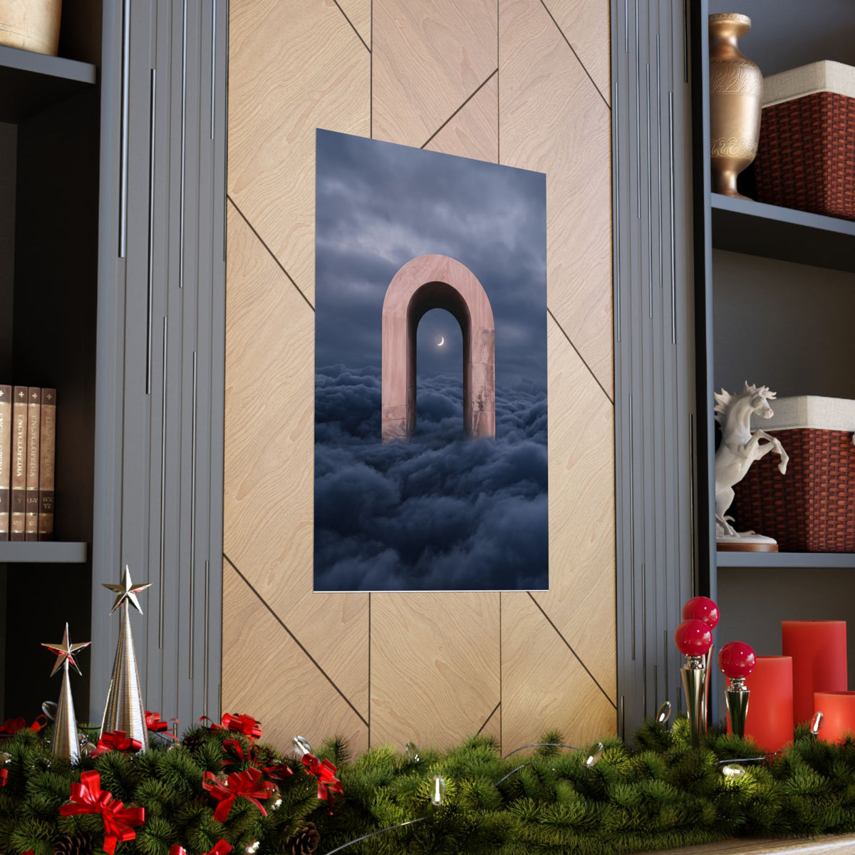 Surreal Archway Moon Poster – Matte Vertical Wall Art