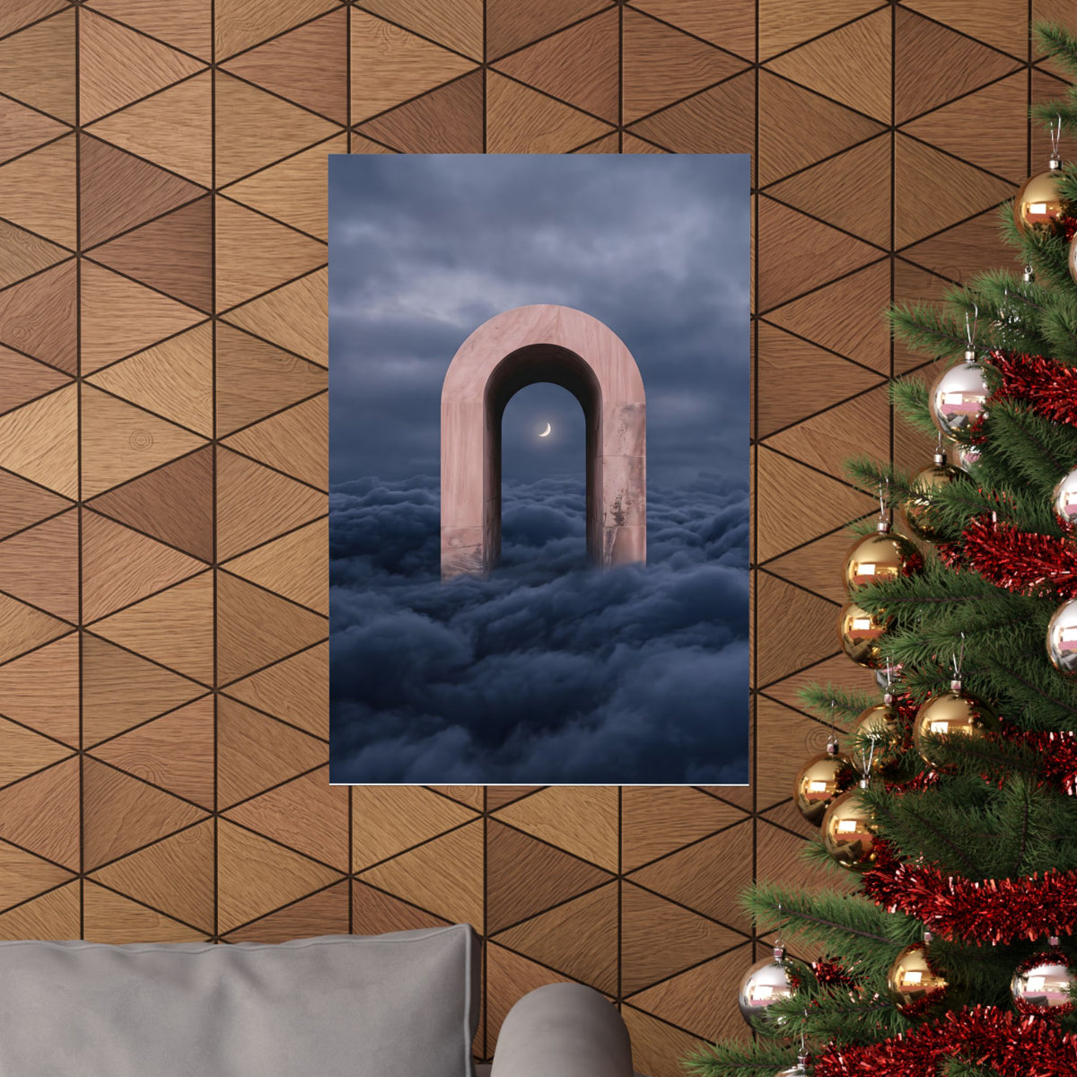 Surreal Archway Moon Poster – Matte Vertical Wall Art